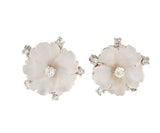 Carved Rock Crystal and 0.35ctw Diamond Flower Earrings in 14K