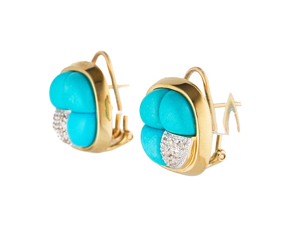 Fancy Turquoise and 0.25ctw Diamond Cushion Shaped Earrings in 14K