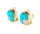 Fancy Turquoise and 0.25ctw Diamond Cushion Shaped Earrings in 14K
