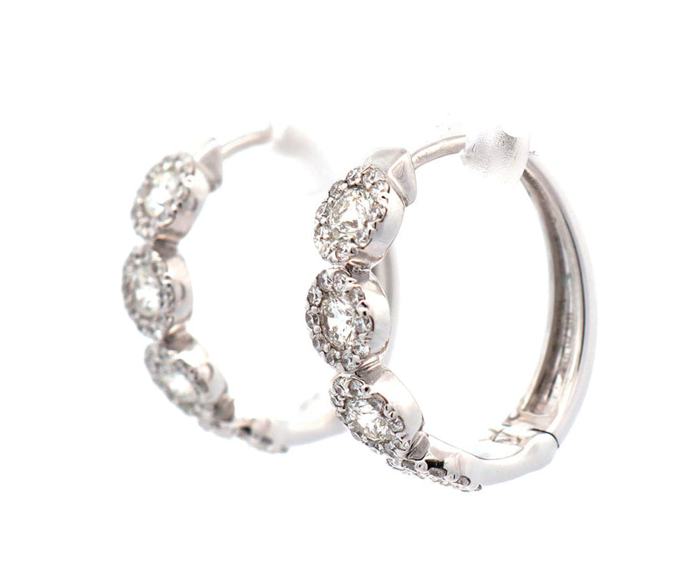 New 1.55ctw Round Diamond Halo Hoop Earrings in 14K