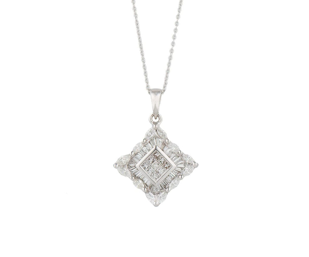2.00ctw Princess Baguette and Marquise Diamond Frame Pendant Necklace in 18K
