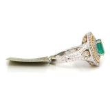 New 1.90ct Oval Emerald and 0.84ctw Diamond Frame Two Tone Ring in 18K