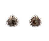 New 5.04ctw Pear Checkerboard Brown Diamond and White Stud Earrings in 14K