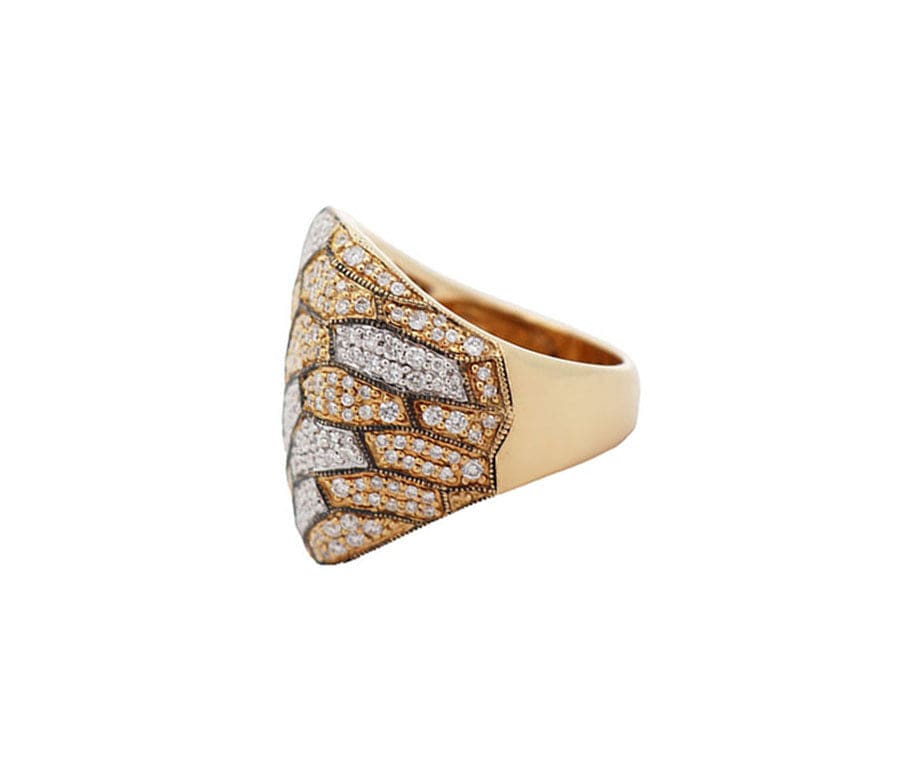 2.20ctw Pave Diamond Camo Style Two Tone Statement Ring in 18K