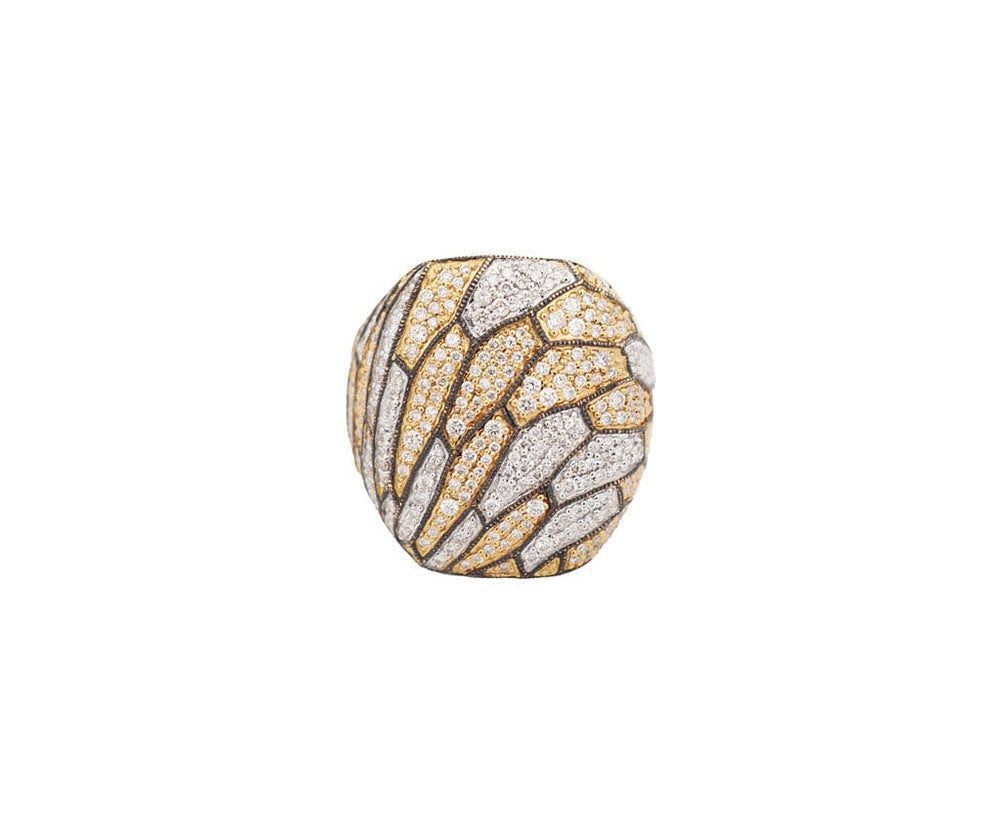 2.20ctw Pave Diamond Camo Style Two Tone Statement Ring in 18K
