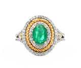 New 1.90ct Oval Emerald and 0.84ctw Diamond Frame Two Tone Ring in 18K