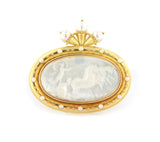 Elizabeth Locke Cultured Pearl and Mother of Pearl Intaglio Brooch in 18K