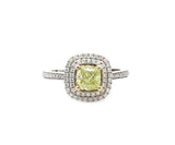 1.01ct Cushion Intense Yellow Diamond & 0.33ctw Diam Double Engagement Ring 18K