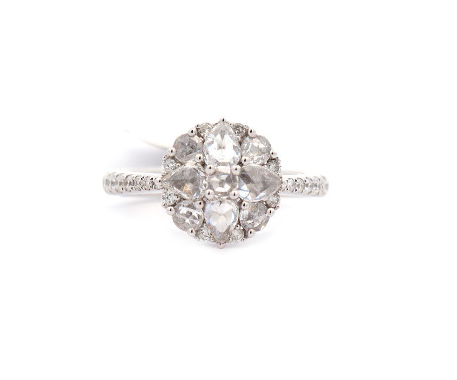 New 0.90ctw Pear and Round Rose Cut Diamond Ring in 14K