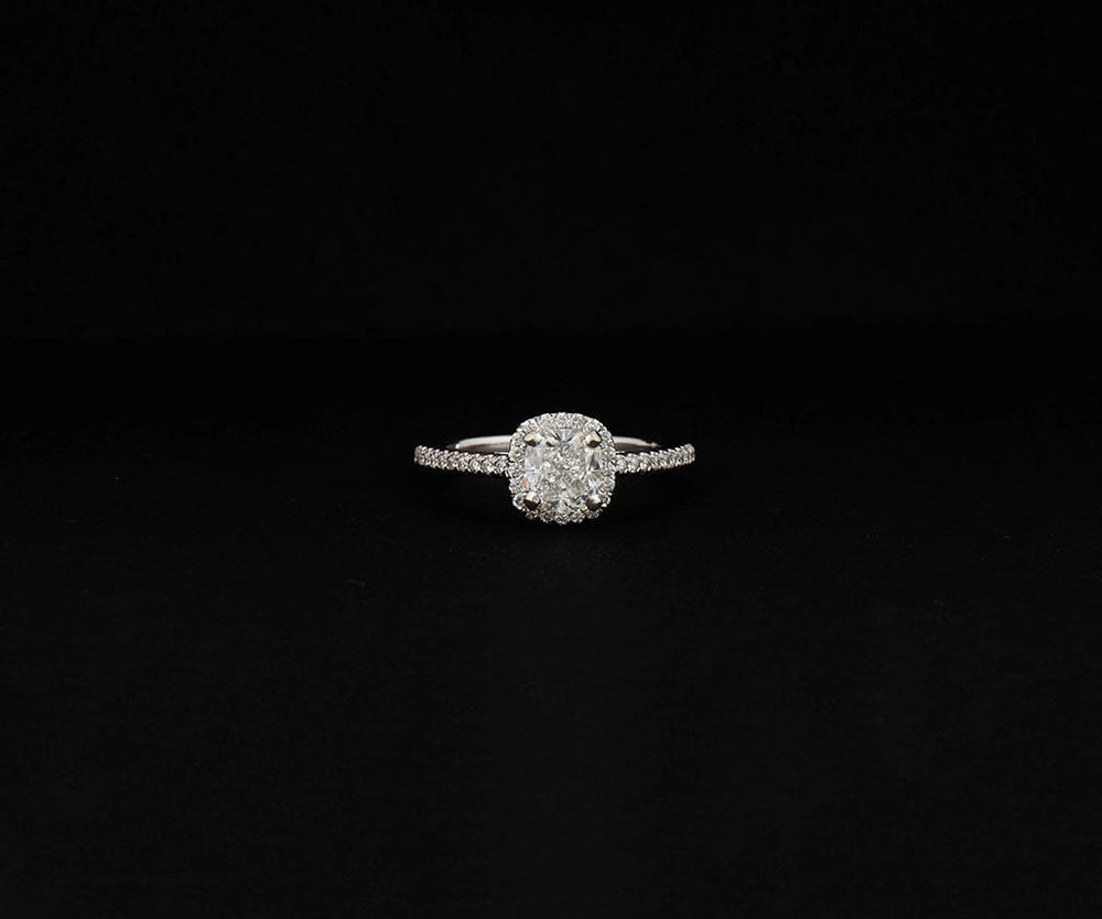 1.47ctw Cushion and Round Diamond Frame Engagement Ring in 18K