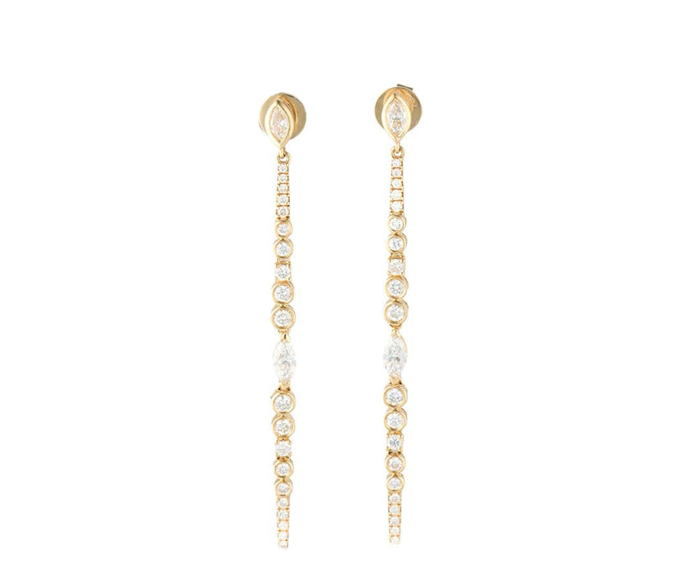 New 1.75ctw Round and Marquise Cut Diamond Graduated Dangle Earrings in 18K