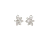 New 0.82ctw Round and Baguette Diamond Frame Floral Earrings in 14K