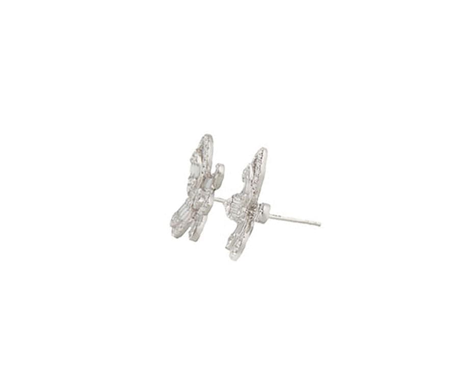 New 0.82ctw Round and Baguette Diamond Frame Floral Earrings in 14K