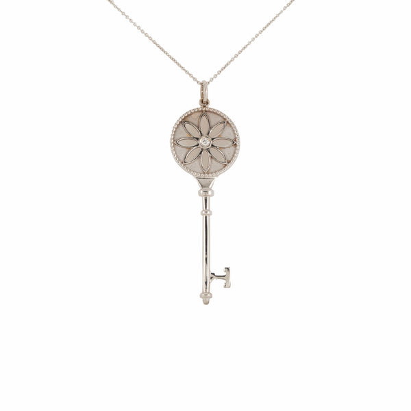 Tiffany & Co. 0.04ct Diamond Daisy Key Pendant Necklace in 18K