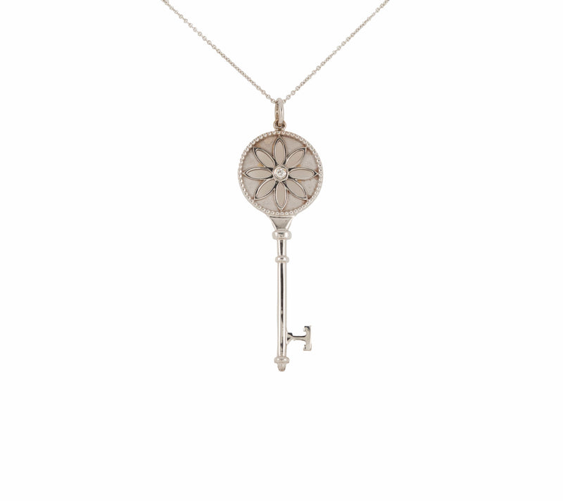 Tiffany & Co. 0.04ct Diamond Daisy Key Pendant Necklace in 18K