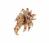 Vintage Van Cleef & Arpels 4.0ctw Diamond and 1.30ctw Ruby Spray Brooch in 18K