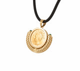 1961 2.5 Pahlavi Coin Decorative Twist Bezel Frame Pendant Necklace in 21K