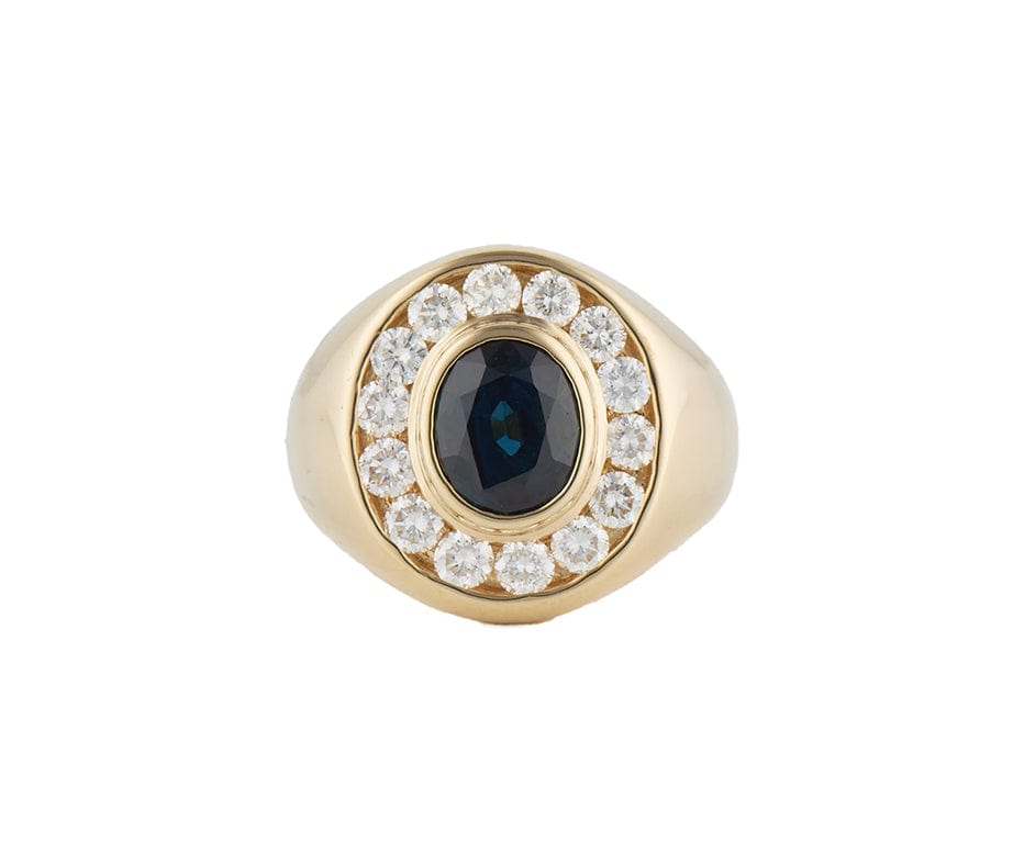 Gents 3.20ct Oval Sapphire and 1.40ctw Diamond Frame Ring in 14K