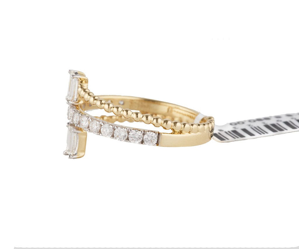 New 0.80ctw Baguette and Round Diamond Bypass Ring in 14K