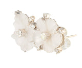 Carved Rock Crystal and 0.35ctw Diamond Flower Earrings in 14K