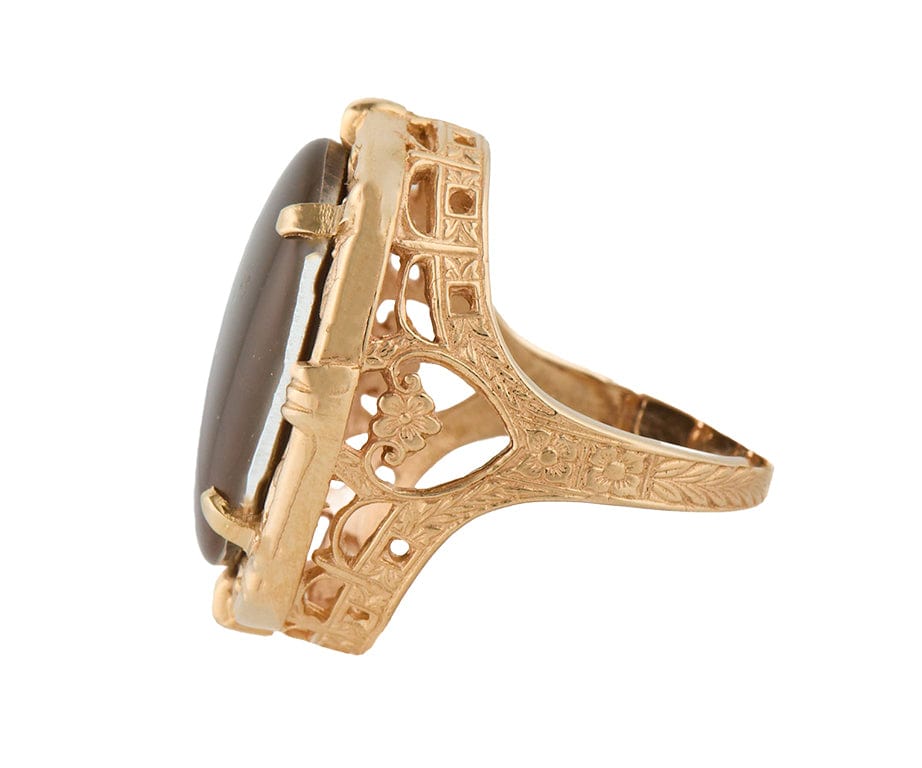 Oval Ammolite Solitaire Cocktail Ring in 14K