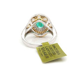 New 1.90ct Oval Emerald and 0.84ctw Diamond Frame Two Tone Ring in 18K