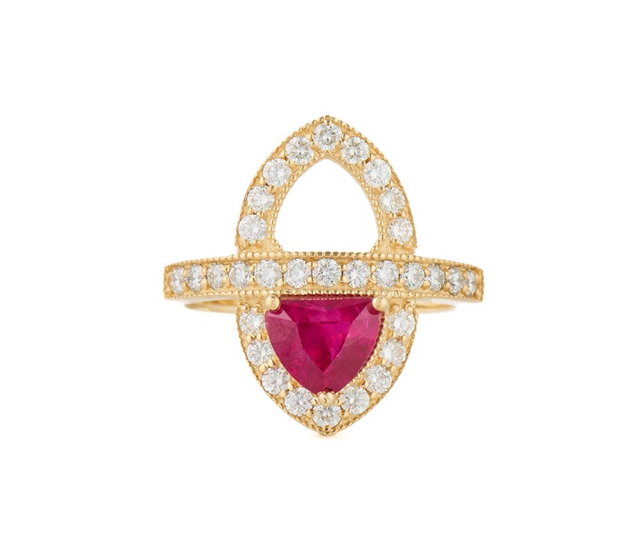 0.85ct Trillion Cut Ruby and 1.00ctw Diamond Ring in 14K