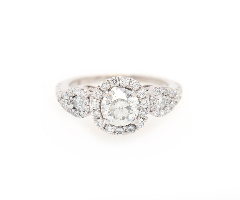 1.30ctw Round Diamond Halo Three Stone Engagement Ring in 14K