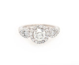 1.30ctw Round Diamond Halo Three Stone Engagement Ring in 14K