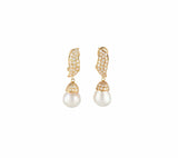 1.00ctw Pave Diamond and Cultured Pearl Drop Earrings in 18K