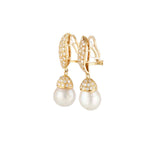 1.00ctw Pave Diamond and Cultured Pearl Drop Earrings in 18K