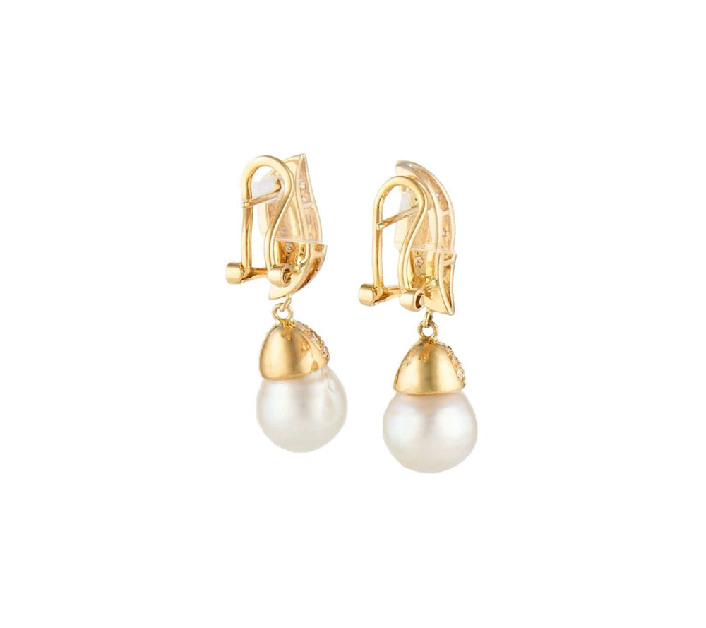 1.00ctw Pave Diamond and Cultured Pearl Drop Earrings in 18K
