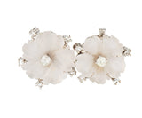 Carved Rock Crystal and 0.35ctw Diamond Flower Earrings in 14K