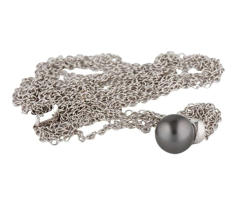Black Tahitian Pearl Lariat Adjustable Necklace in 18K