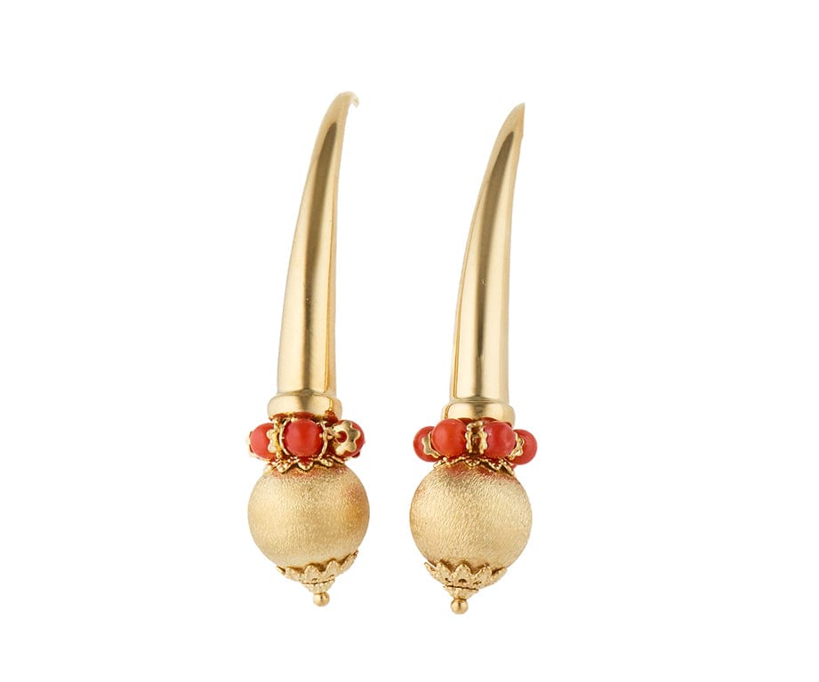 Italian Fancy Coral Long Curve Post Earrings in 18K