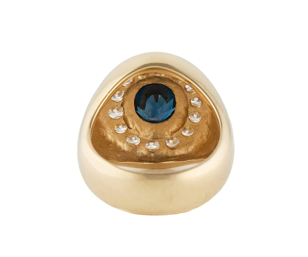 Gents 3.20ct Oval Sapphire and 1.40ctw Diamond Frame Ring in 14K