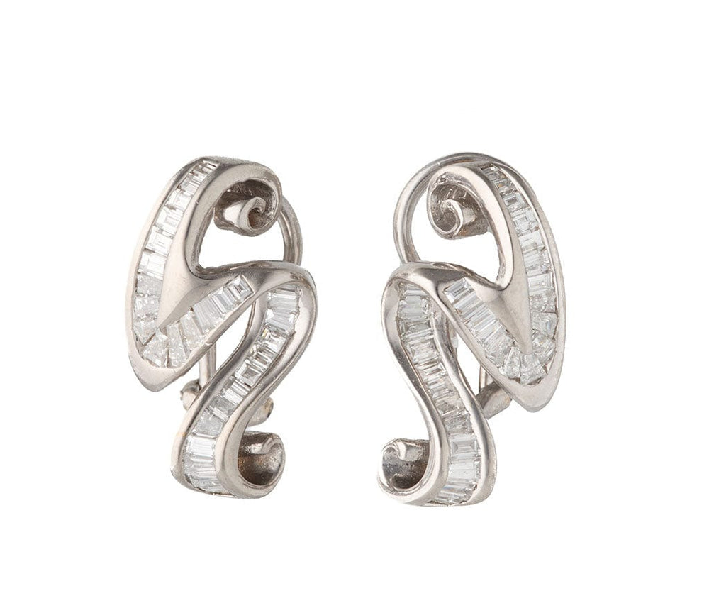 2.00ctw Baguette Diamond Twist Swirling Earrings in 14K