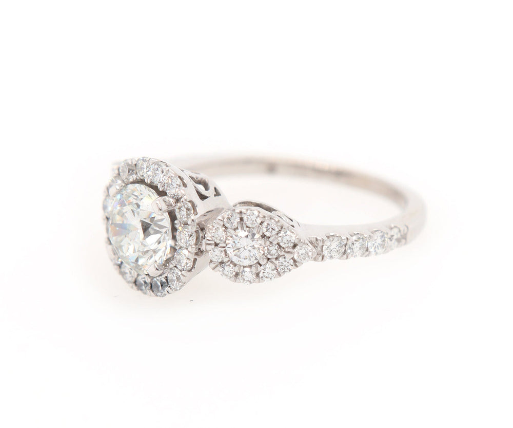 1.30ctw Round Diamond Halo Three Stone Engagement Ring in 14K