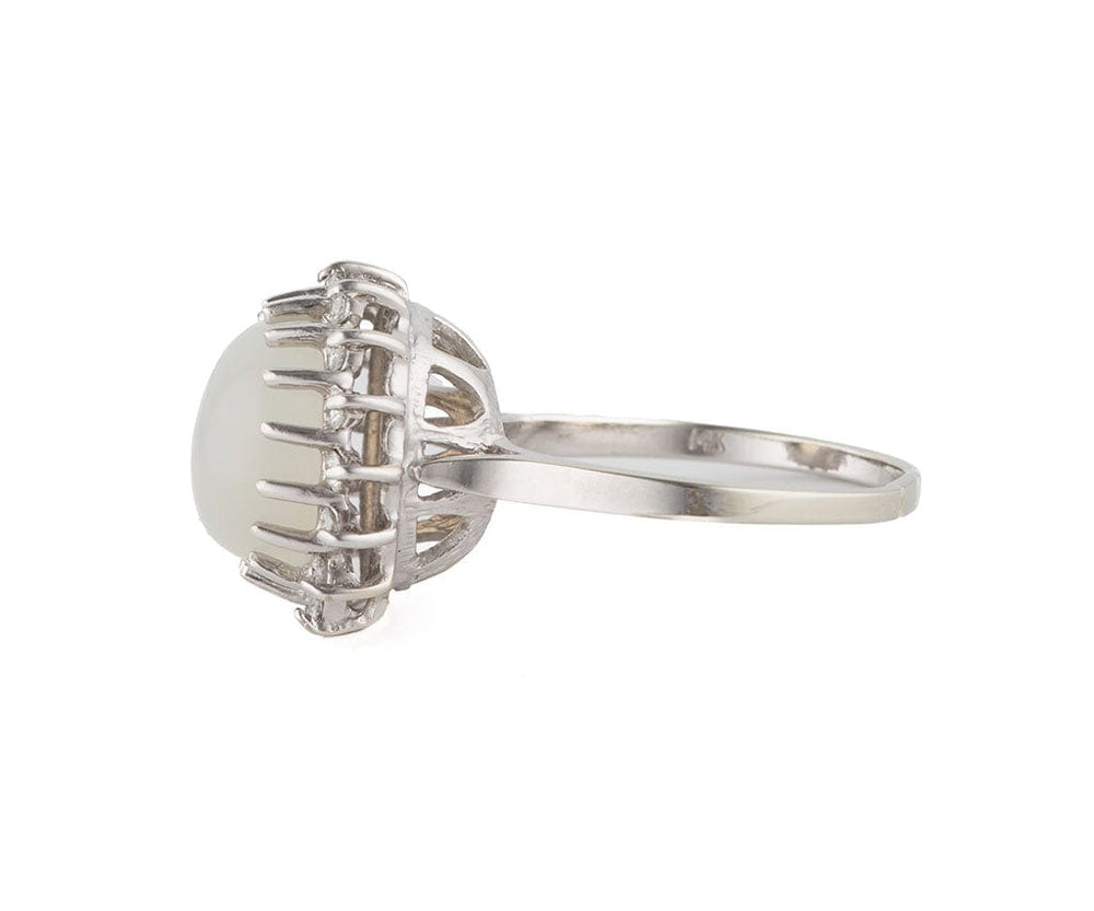 Moonstone and 0.35ctw Diamond Starburst Halo Ring in 14K