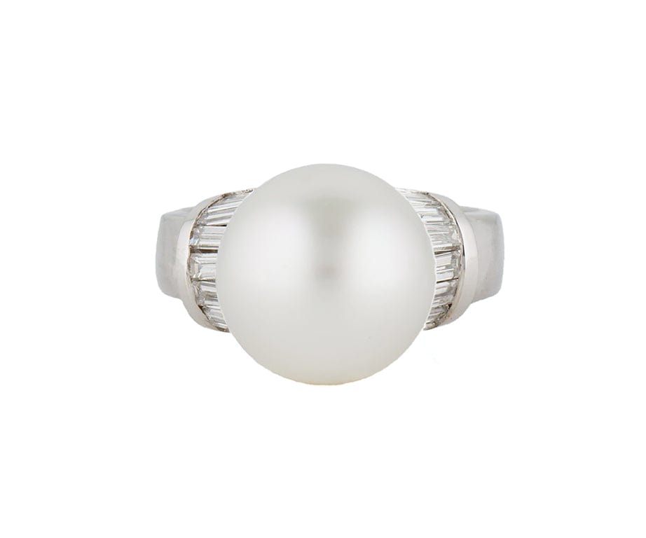 12.0MM South Sea Pearl and 0.85ctw Baguette Diamond Statement Ring in 18K