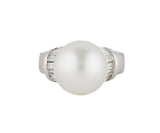 12.0MM South Sea Pearl and 0.85ctw Baguette Diamond Statement Ring in 18K