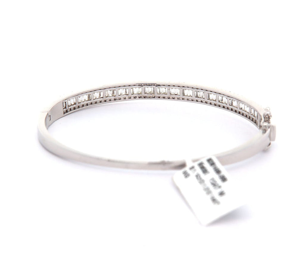 New 2.20ctw Round and Baguette Triple Row Bangle Bracelet in 14K