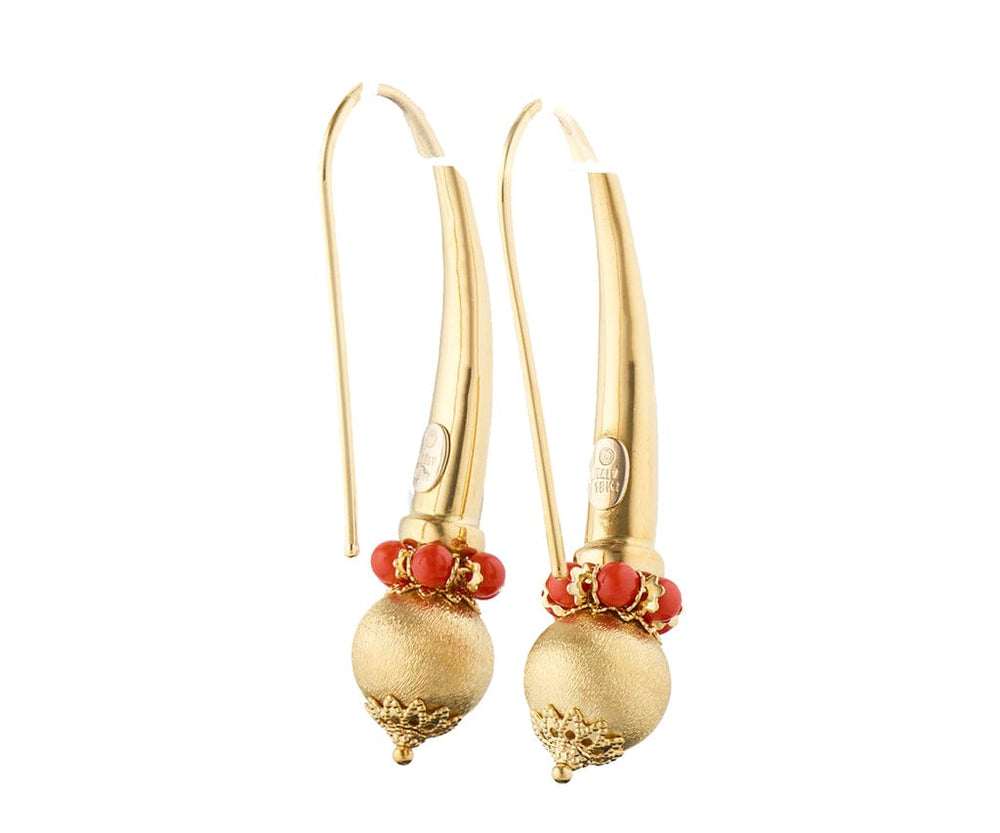 Italian Fancy Coral Long Curve Post Earrings in 18K
