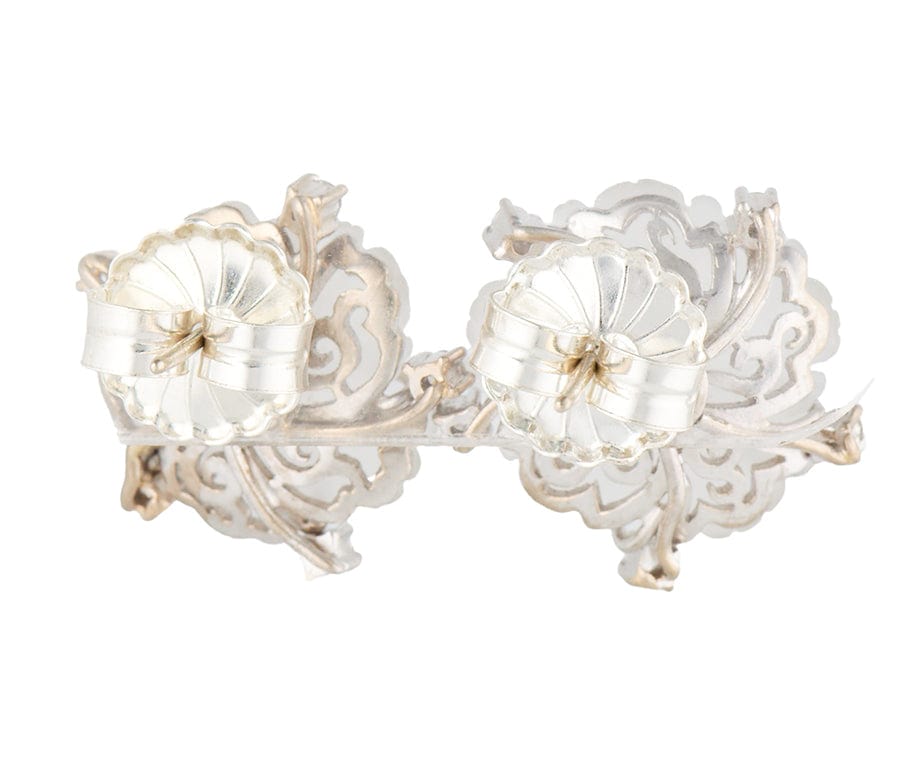 Carved Rock Crystal and 0.35ctw Diamond Flower Earrings in 14K