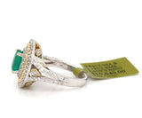 New 1.90ct Oval Emerald and 0.84ctw Diamond Frame Two Tone Ring in 18K