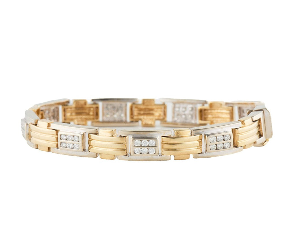 Gent’s 1.50ctw Diamond Channel Set Double Row Two Tone Bracelet in 14K