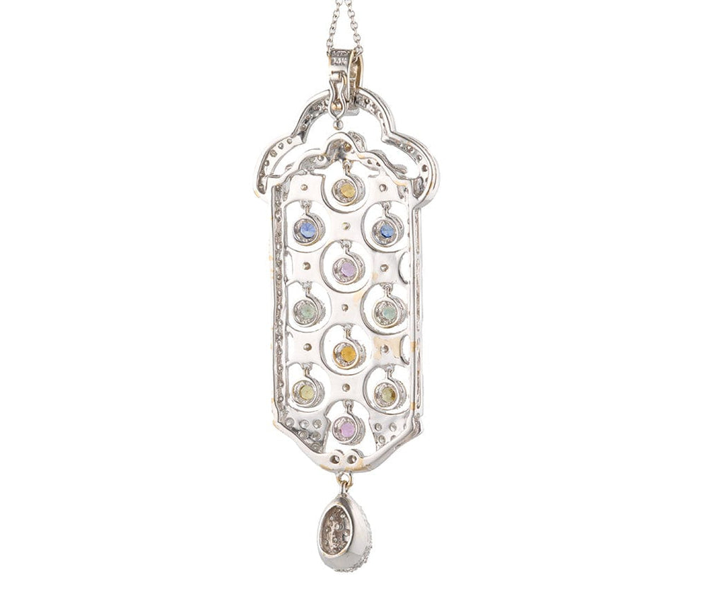 1.30ctw Diamond and 1.00ctw Multi Color Sapphire Art Deco Pendant Necklace in14K