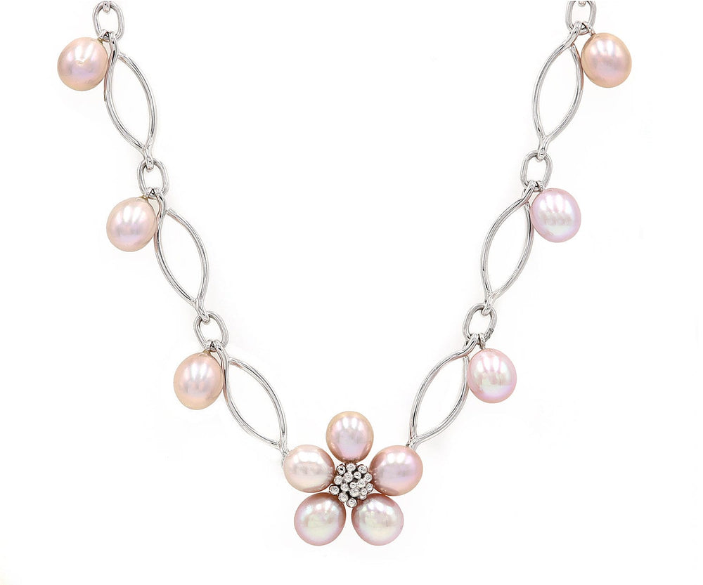 Iridesse Pink Pearl Flower Necklace in 18K W/ Box
