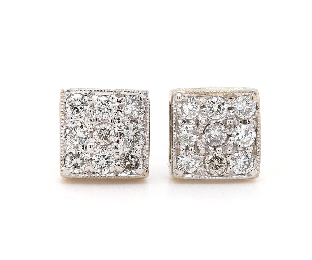 1.00ctw Diamond Cluster Square Shaped Stud Earrings in 14K