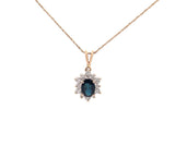 1.10ct Oval Sapphire and 0.30ctw Diamond Starburst Pendant Necklace in 14K